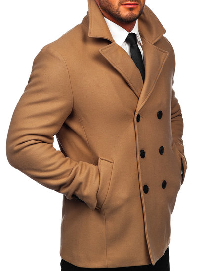 Manteau à double boutonnage d'hiver pour homme camel à col montant Bolf 8801