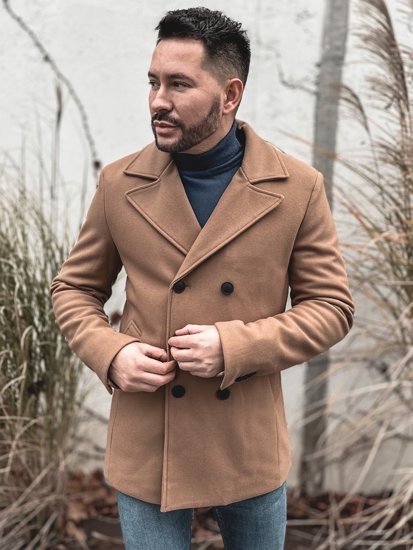 Manteau à double boutonnage d'hiver pour homme camel à col montant Bolf 8801