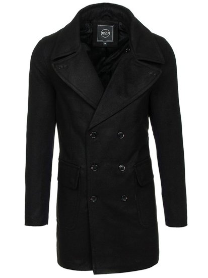 Manteau à double rangée d'hiver pour homme noir avec un col haut Bolf 1048