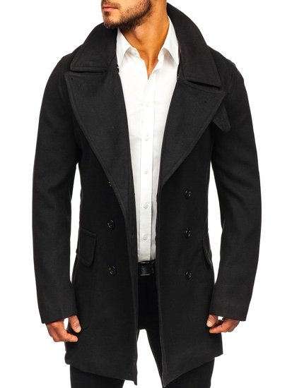 Manteau à double rangée d'hiver pour homme noir avec un col haut Bolf 1048