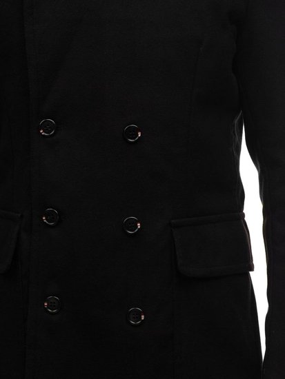 Manteau à double rangée d'hiver pour homme noir avec un col haut Bolf 1048