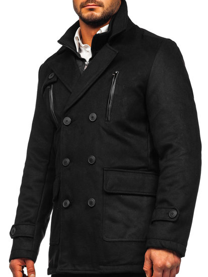 Manteau d'hiver à double rangée avec un col montant supplémentaire amovible pour homme noir Bolf M3143