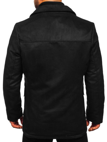 Manteau d'hiver à double rangée avec un col montant supplémentaire amovible pour homme noir Bolf M3143