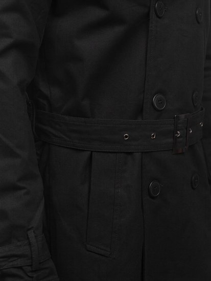 Manteau trench-coat à double boutonnage pour homme noir avec un col haut et une ceinture Bolf 5569