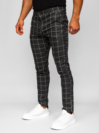 Pantalon chino en matériau à carreaux pour homme anthracite Bolf 0050