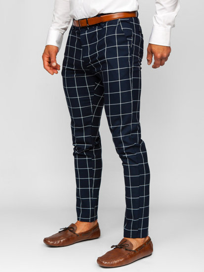 Pantalon chino en matériau à carreaux pour homme bleu encre Bolf 0050