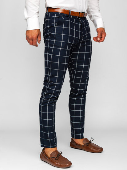 Pantalon chino en matériau à carreaux pour homme bleu encre Bolf 0050