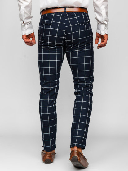 Pantalon chino en matériau à carreaux pour homme bleu encre Bolf 0050