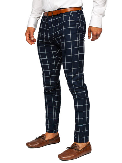 Pantalon chino en matériau à carreaux pour homme bleu encre Bolf 0050