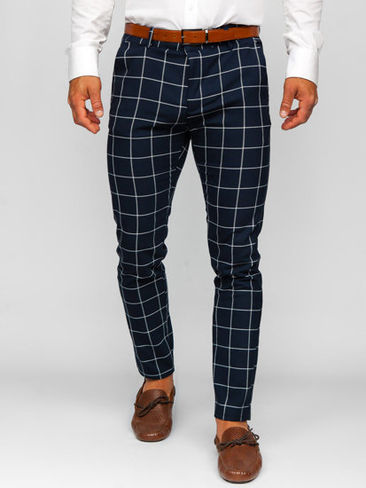 Pantalon chino en matériau à carreaux pour homme bleu encre Bolf 0050