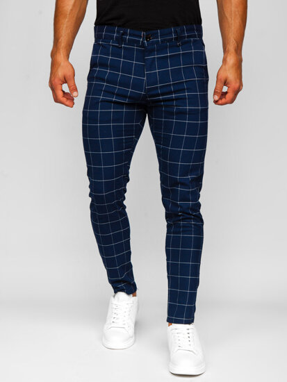 Pantalon chino en matériau à carreaux pour homme bleu foncé Bolf 0040