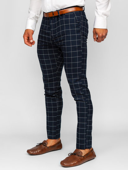 Pantalon chino en matériau à carreaux pour homme bleu foncé Bolf 0047