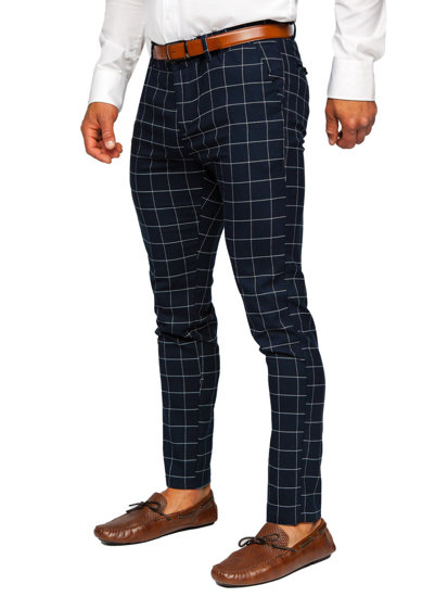 Pantalon chino en matériau à carreaux pour homme bleu foncé Bolf 0047