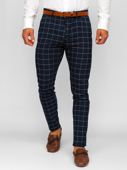 Pantalon chino en matériau à carreaux pour homme bleu foncé Bolf 0047