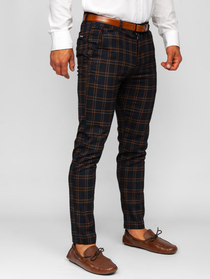 Pantalon chino en matériau à carreaux pour homme bleu foncé Bolf 0049