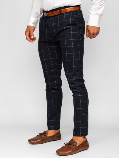 Pantalon chino en matériau à carreaux pour homme bleu foncé Bolf 0050