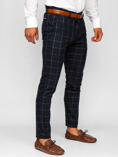 Pantalon chino en matériau à carreaux pour homme bleu foncé Bolf 0050