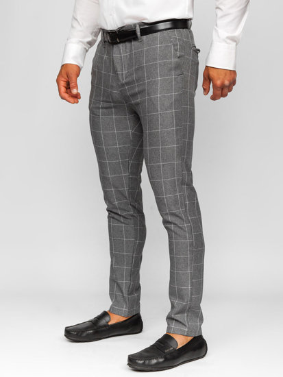 Pantalon chino en matériau à carreaux pour homme graphite Bolf 0040