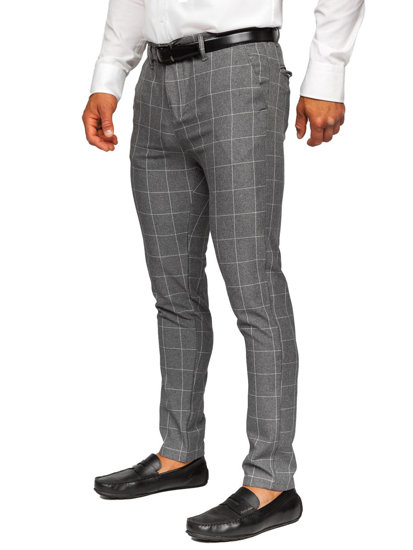 Pantalon chino en matériau à carreaux pour homme graphite Bolf 0040