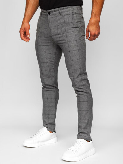 Pantalon chino en matériau à carreaux pour homme graphite-noir Bolf 0032