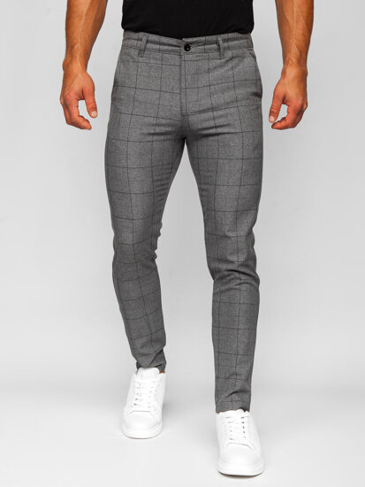 Pantalon chino en matériau à carreaux pour homme graphite-noir Bolf 0032