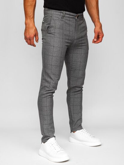 Pantalon chino en matériau à carreaux pour homme graphite-noir Bolf 0032