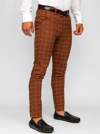 Pantalon chino en matériau à carreaux pour homme marron Bolf 0047