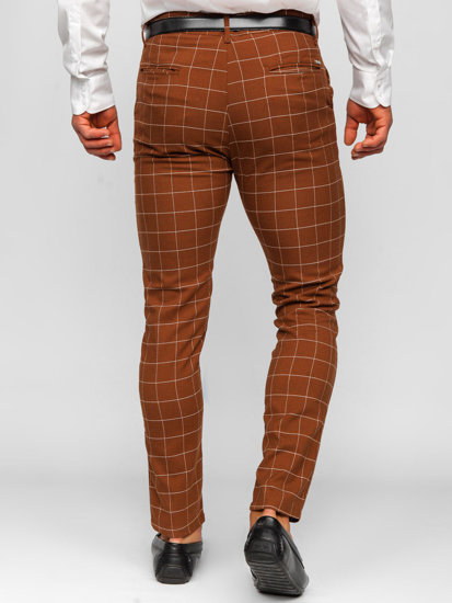 Pantalon chino en matériau à carreaux pour homme marron Bolf 0047