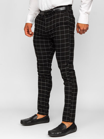 Pantalon chino en matériau à carreaux pour homme noir Bolf 0047