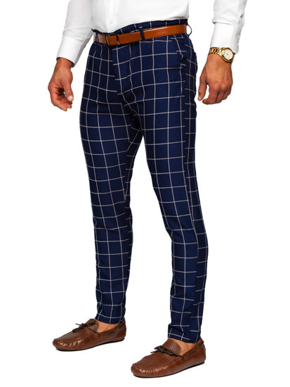 Pantalon chino en tissu à carreaux pour homme bleu foncé Bolf 0038