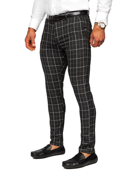 Pantalon chino en tissu à carreaux pour homme noir Bolf 0032