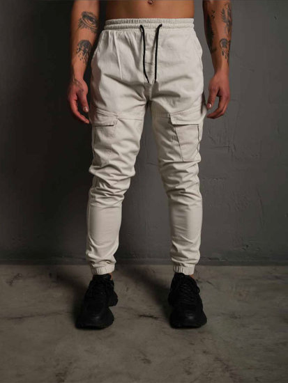 Pantalon de jogging cargo en tissu pour homme beige Bolf 384