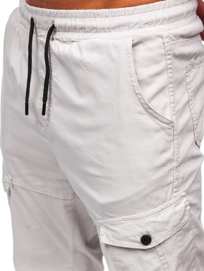 Pantalon de jogging cargo en tissu pour homme beige Bolf 384