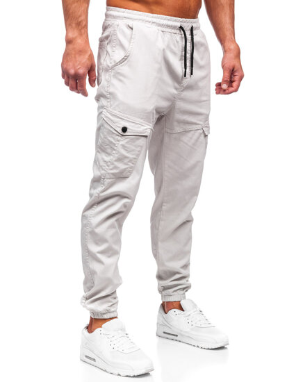 Pantalon de jogging cargo en tissu pour homme beige Bolf 384