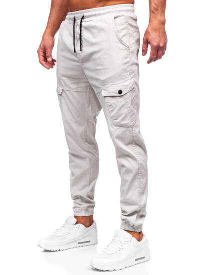 Pantalon de jogging cargo en tissu pour homme beige Bolf 384