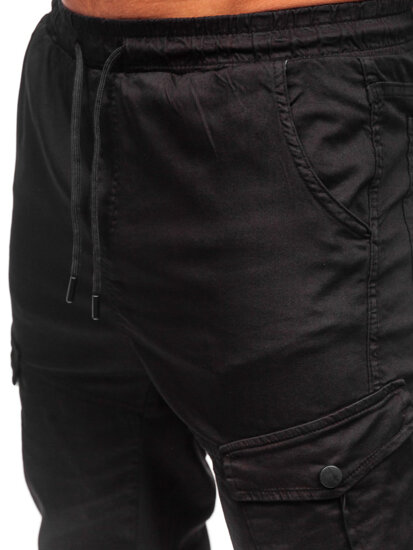 Pantalon de jogging cargo en tissu pour homme noir Bolf 384