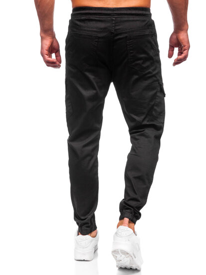 Pantalon de jogging cargo en tissu pour homme noir Bolf 384