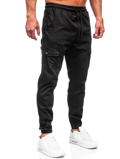 Pantalon de jogging cargo en tissu pour homme noir Bolf 384