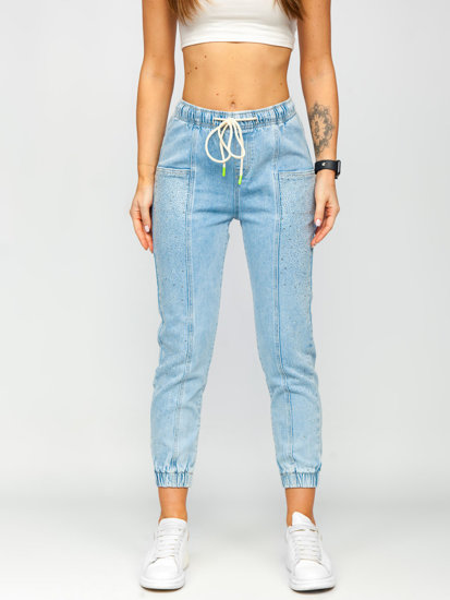 Pantalon en jean à séquins mom fit pour femme bleu Bolf BF108