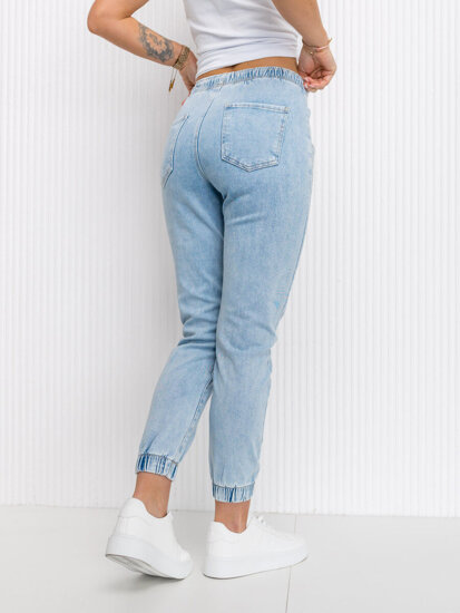 Pantalon en jean à séquins mom fit pour femme bleu Bolf BF108