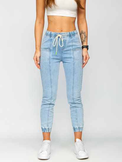 Pantalon en jean à séquins mom fit pour femme bleu clair Bolf BF108