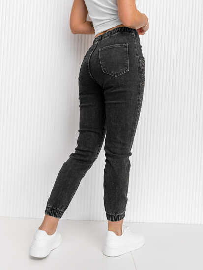 Pantalon en jean à séquins mom fit pour femme noir Bolf BF108