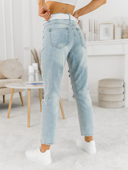 Pantalon en jean bleu clair avec ceinture pour femme Bolf BS502