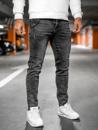 Pantalon en jean regular fit pour homme noir Bolf HY1050