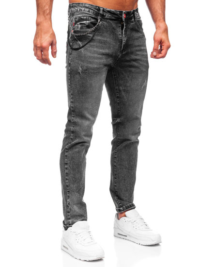 Pantalon en jean regular fit pour homme noir Bolf HY1050