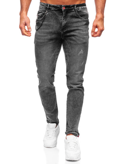 Pantalon en jean regular fit pour homme noir Bolf HY1050