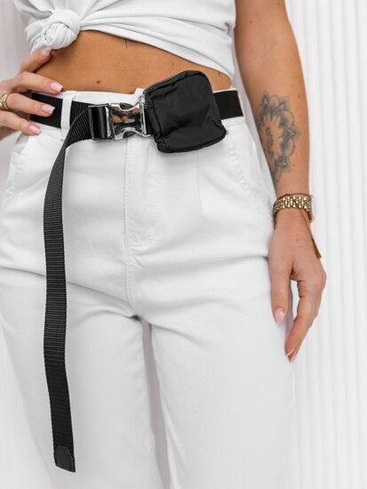 Pantalon en jean taille haute avec ceinture avec sachet pour femme blanc Bolf LA688