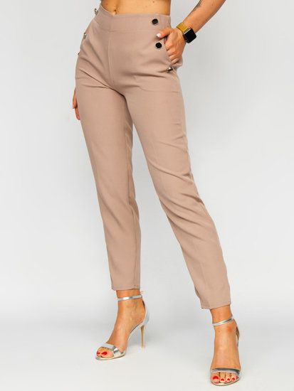 Pantalon en tissu avec boutons décoratifs pour femme cappuccino Bolf 8155