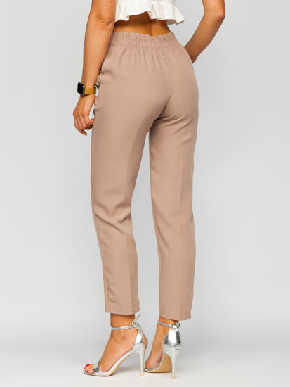 Pantalon en tissu avec boutons décoratifs pour femme cappuccino Bolf 8155