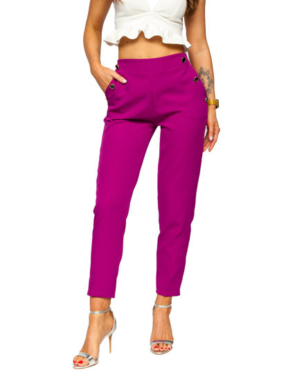 Pantalon en tissu avec boutons décoratifs pour femme fuchsia Bolf 8155